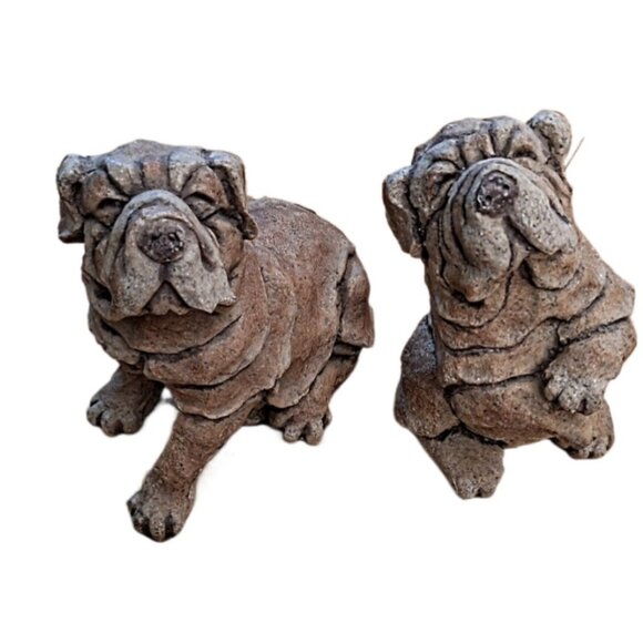 Two Polystone 7" Shar Pei Mastiff Figurines EUC - Picture 1 of 9